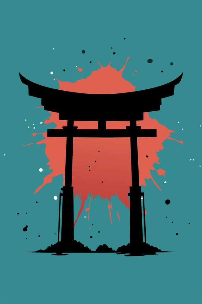 Tori Japanese gate with vintage effect for your Tshirt design, apparel design or event design vector