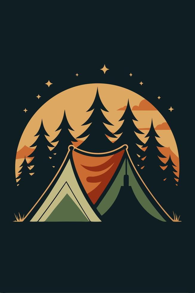 Camping mountain with park view at sunset for your Tshirt design, apparael design, backgound design or Landscape background vector
