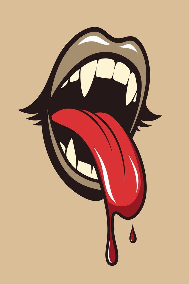 Red Tongue and lips with blood liquid vintage for your design Tshirt or your Apparel Design vector