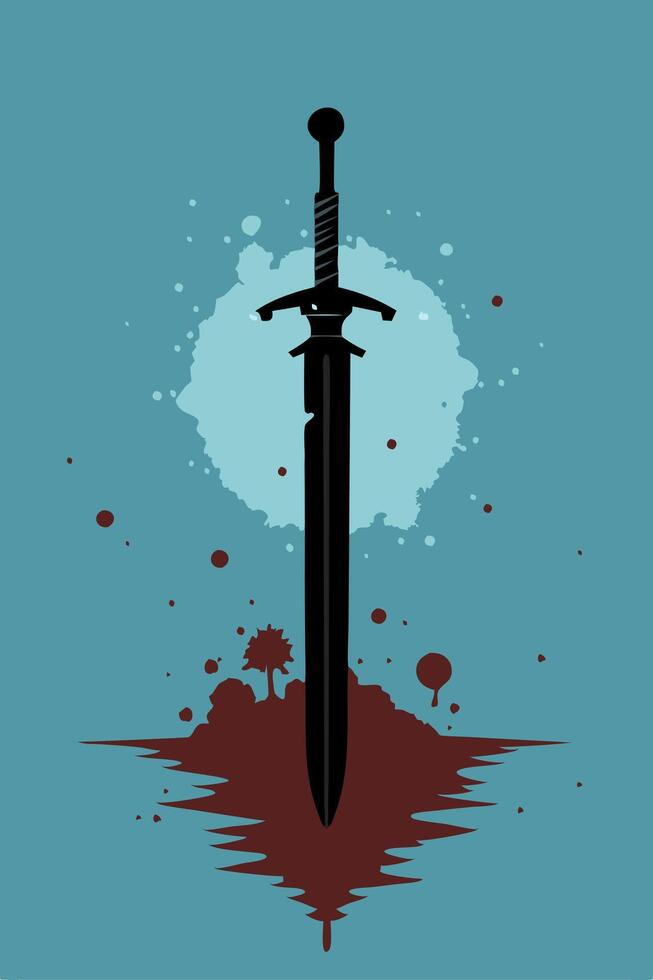 Sword with splatted ink background with vintage effect for your design, cover book design, child book design vector