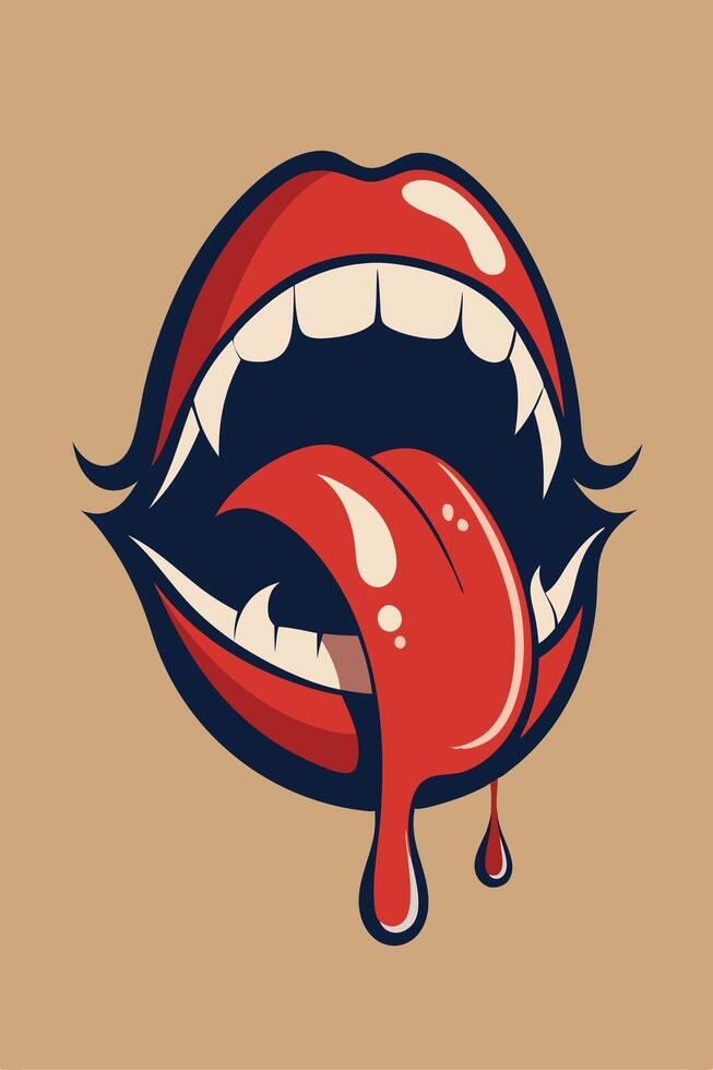 Red Tongue and lips with blood liquid vintage for your design Tshirt or your Apparel Design vector