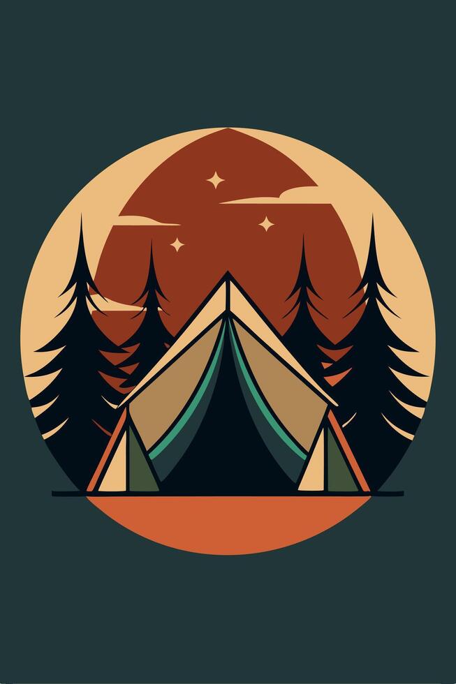 Camping mountain with park view at sunset for your Tshirt design, apparael design, backgound design or Landscape background vector