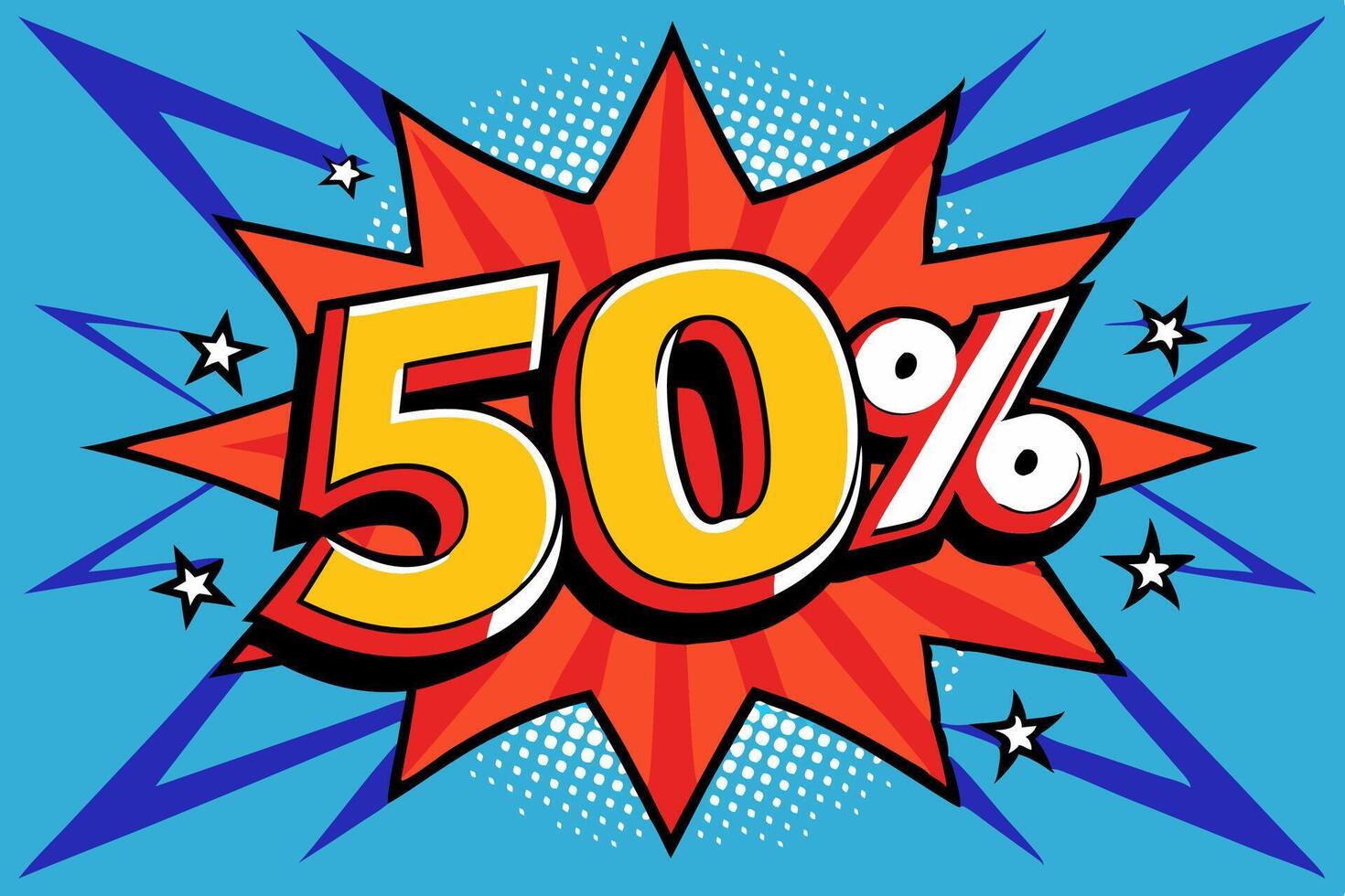 50 percent discount sale comic style for your e commerce vector