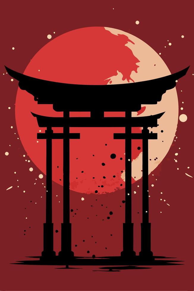 Tori Japanese gate with vintage effect for your Tshirt design, apparel design or event design vector