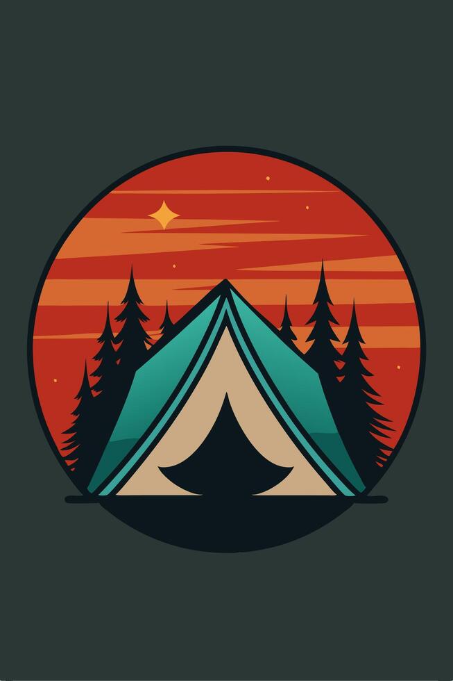 Camping mountain with park view at sunset for your Tshirt design, apparael design, backgound design or Landscape background vector