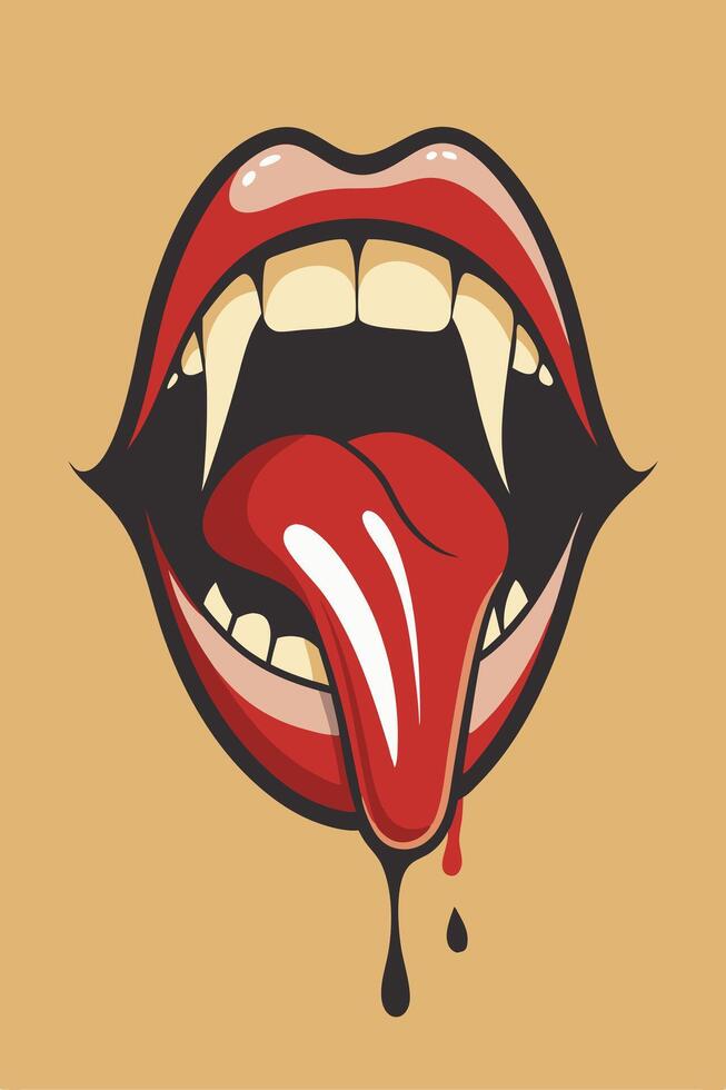 Red Tongue and lips with blood liquid vintage for your design Tshirt or your Apparel Design vector