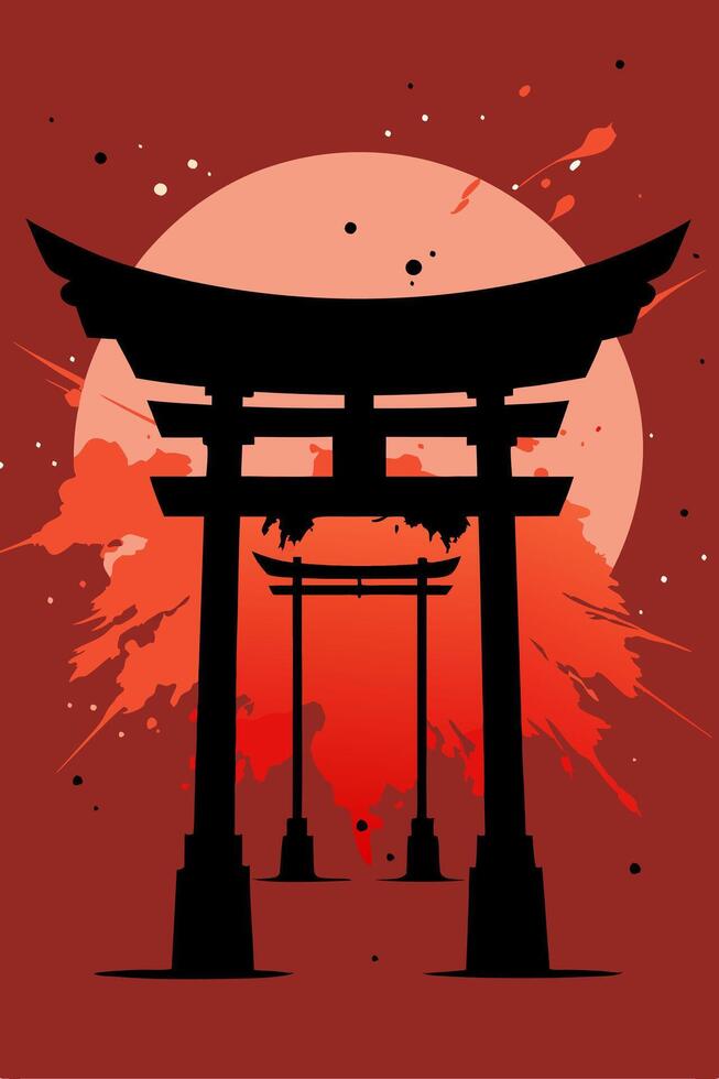 Tori Japanese gate with vintage effect for your Tshirt design, apparel design or event design vector
