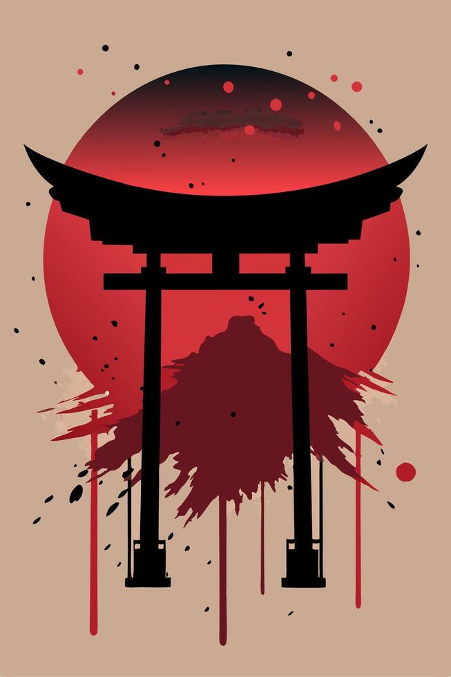 Tori Japanese gate with vintage effect for your Tshirt design, apparel design or event design vector