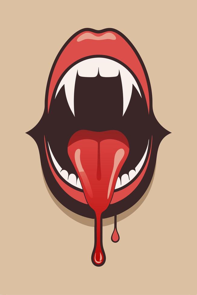 Red Tongue and lips with blood liquid vintage for your design Tshirt or your Apparel Design vector