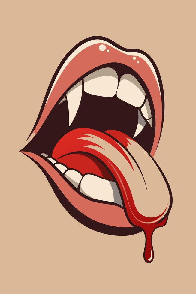 Red Tongue and lips with blood liquid vintage for your design Tshirt or your Apparel Design vector