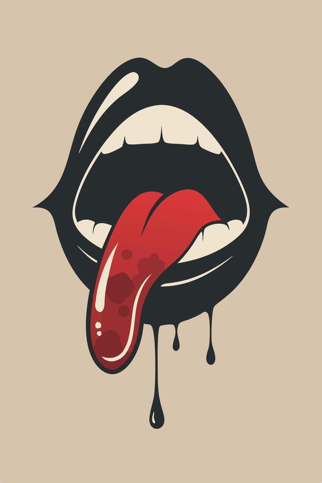 Red Tongue and lips with blood liquid vintage for your design Tshirt or your Apparel Design vector