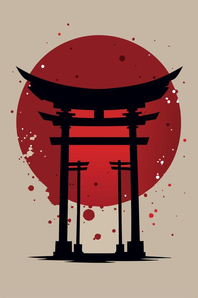 Tori Japanese gate with vintage effect for your Tshirt design, apparel design or event design vector