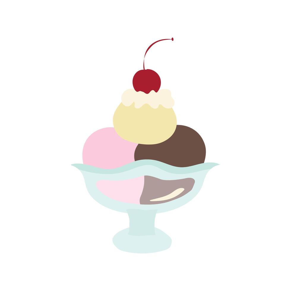 ice cream sundae with cherry illustration vector