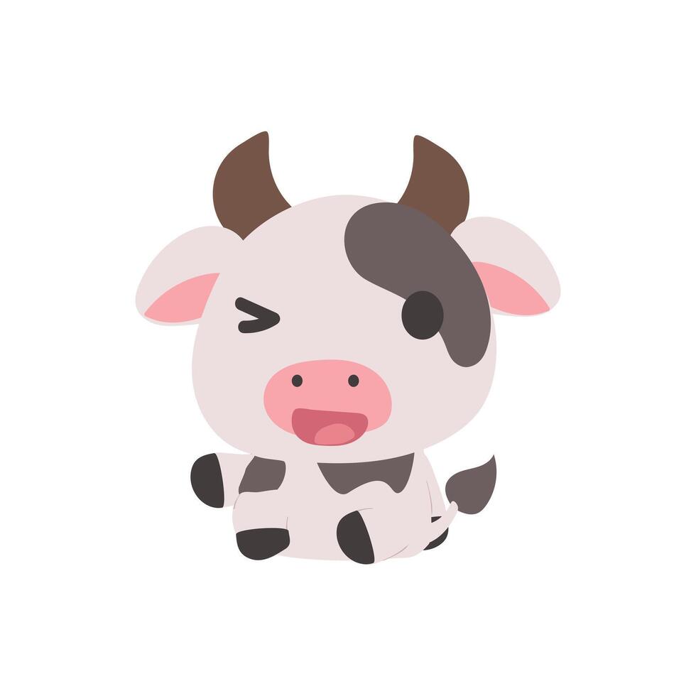 a cartoon cow with a big horn vector