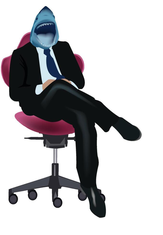 Businessman with shark head sitting on office chair vector