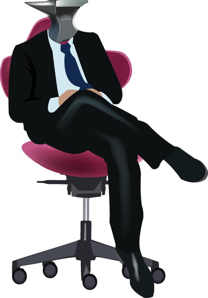 Businessman sitting on chair with anvil as head vector