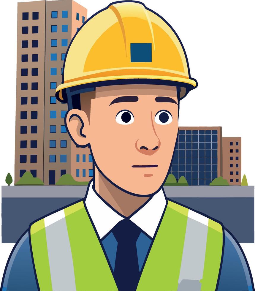 Construction manager is standing in front of buildings vector