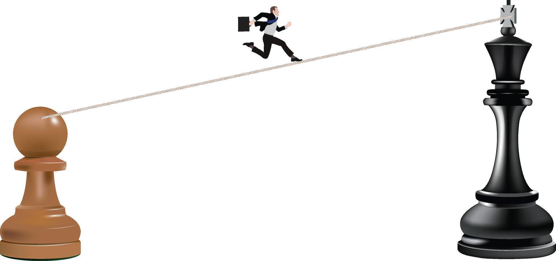 businessman running from one chess piece to another vector