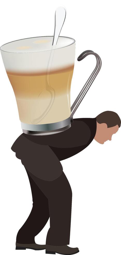 bent person carries on his back cup coffee vector