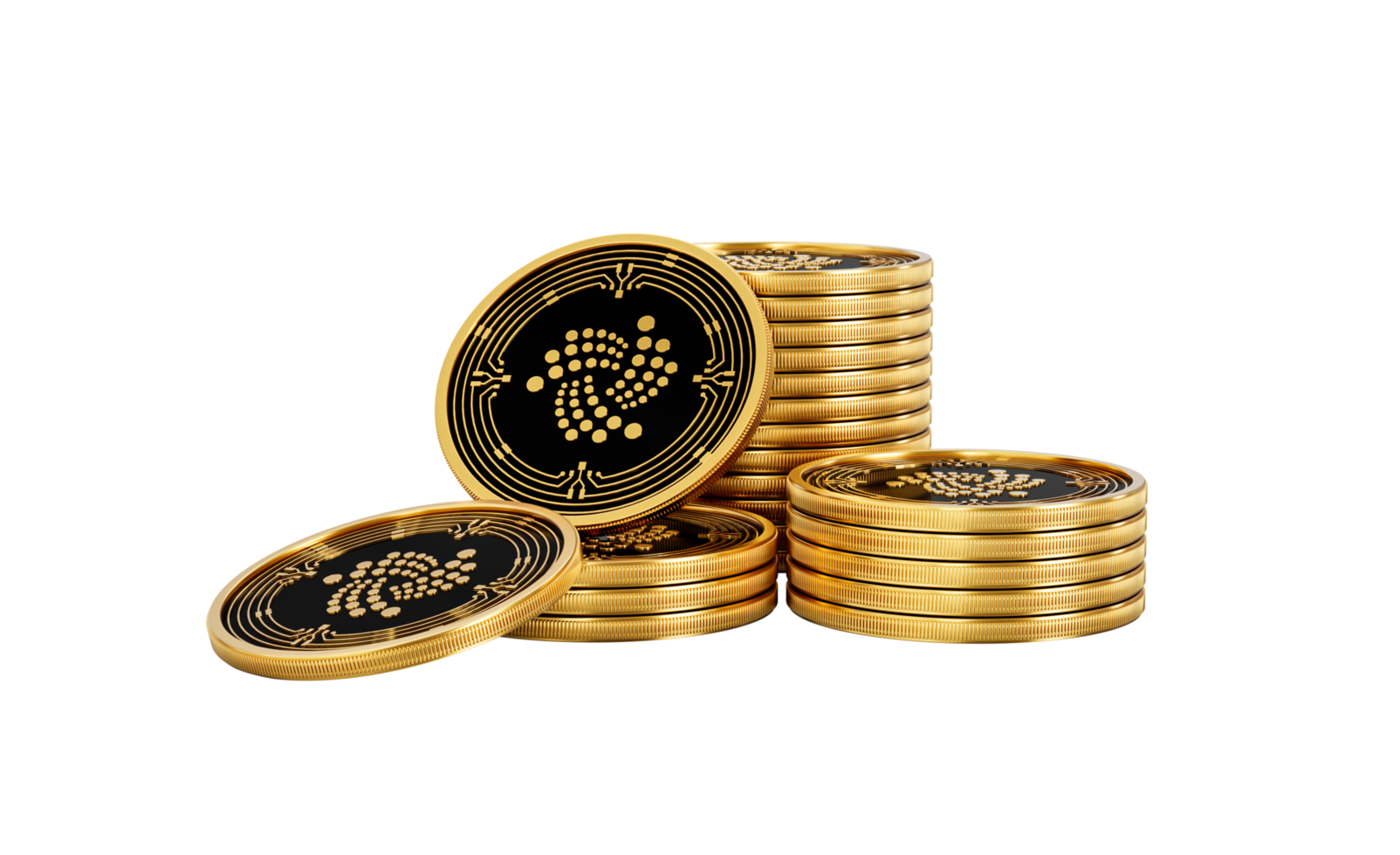 3d Stack Of Golden Cryptocurrency IOTA Rounded Coins Stack 3d Illustration png