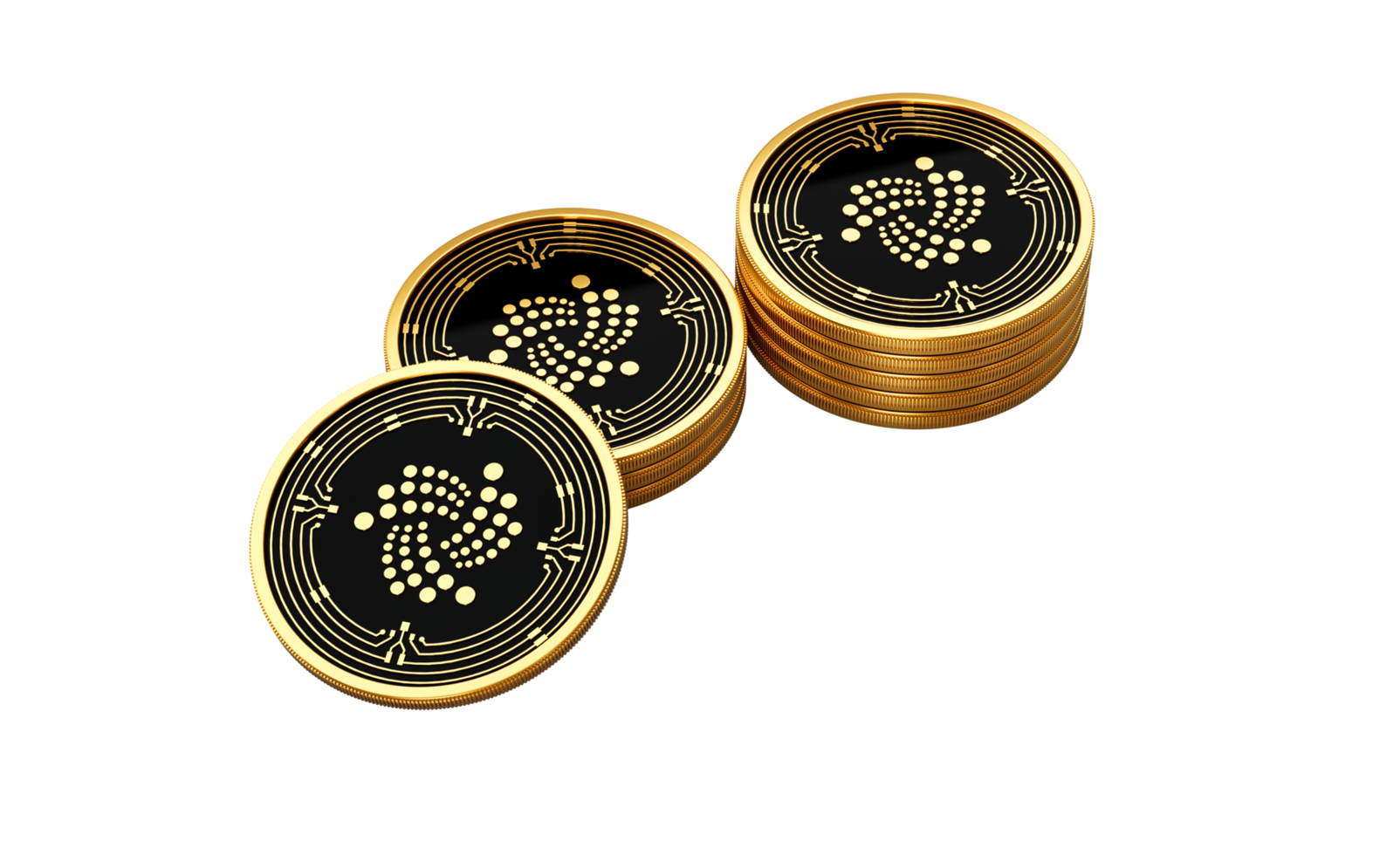 3d Stack Of Golden Cryptocurrency IOTA Rounded Coins Stack 3d Illustration png