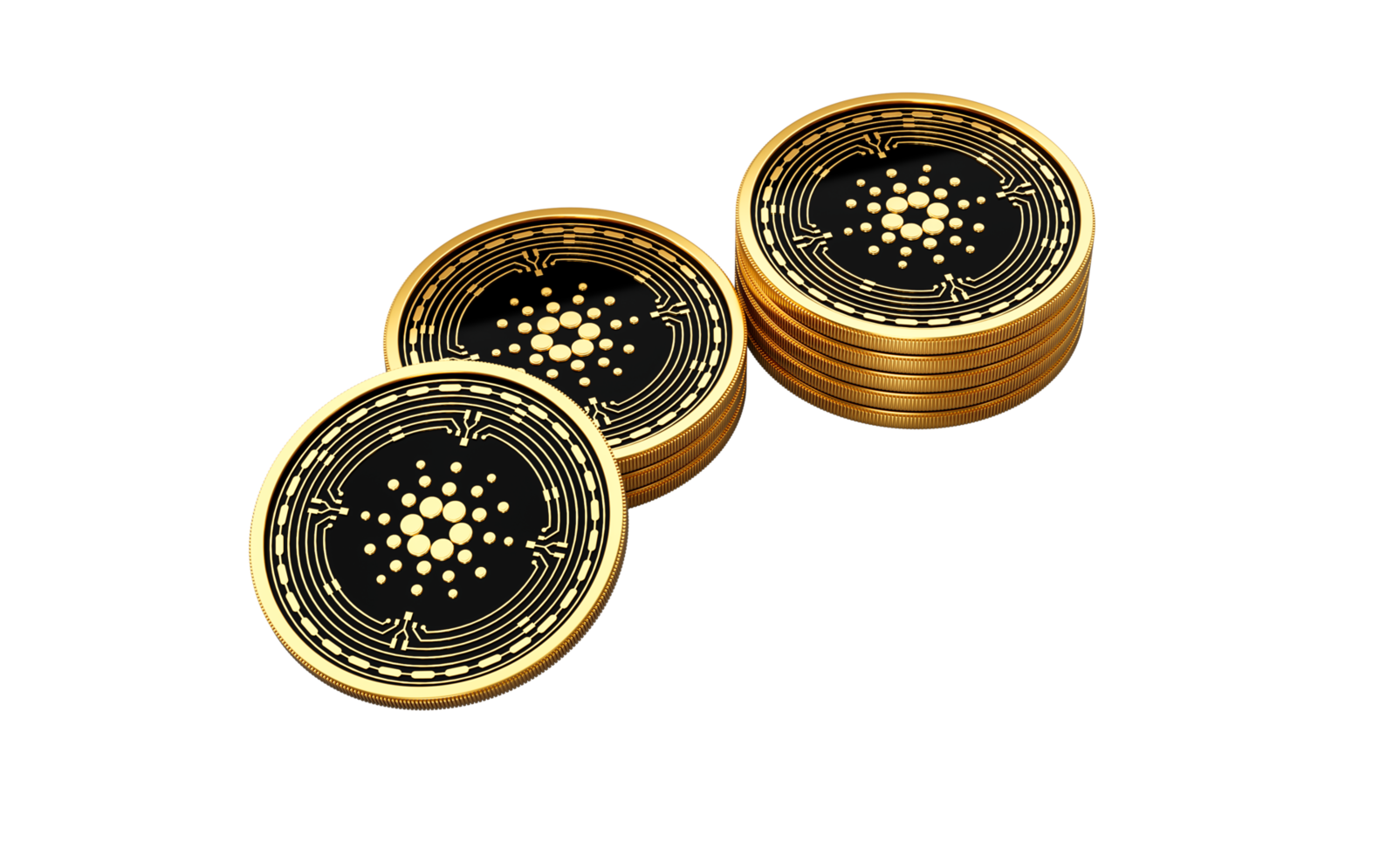 3d Stack Of Golden Cryptocurrency Cardano Rounded Coins Stack 3d Illustration png