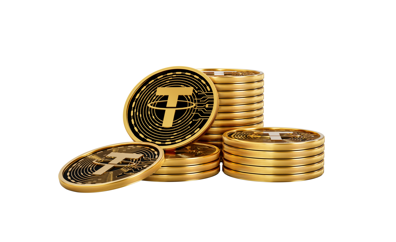 3d Stack Of Golden Cryptocurrency Tether USDT Coins Stack 3d Illustration png