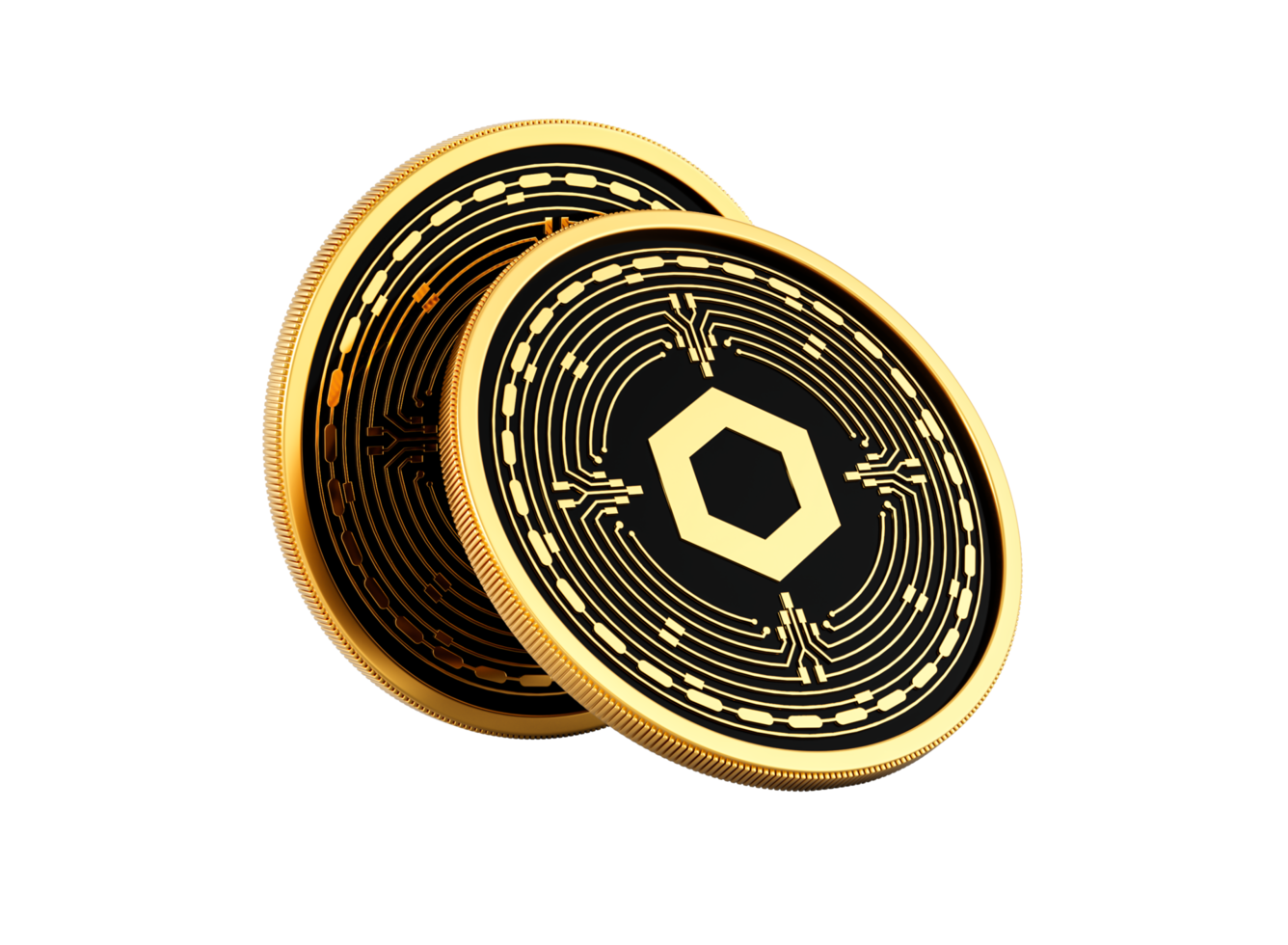 3d Two Golden And Black Rounded Cryptocurrency Chainlink Coins 3d Illustration png