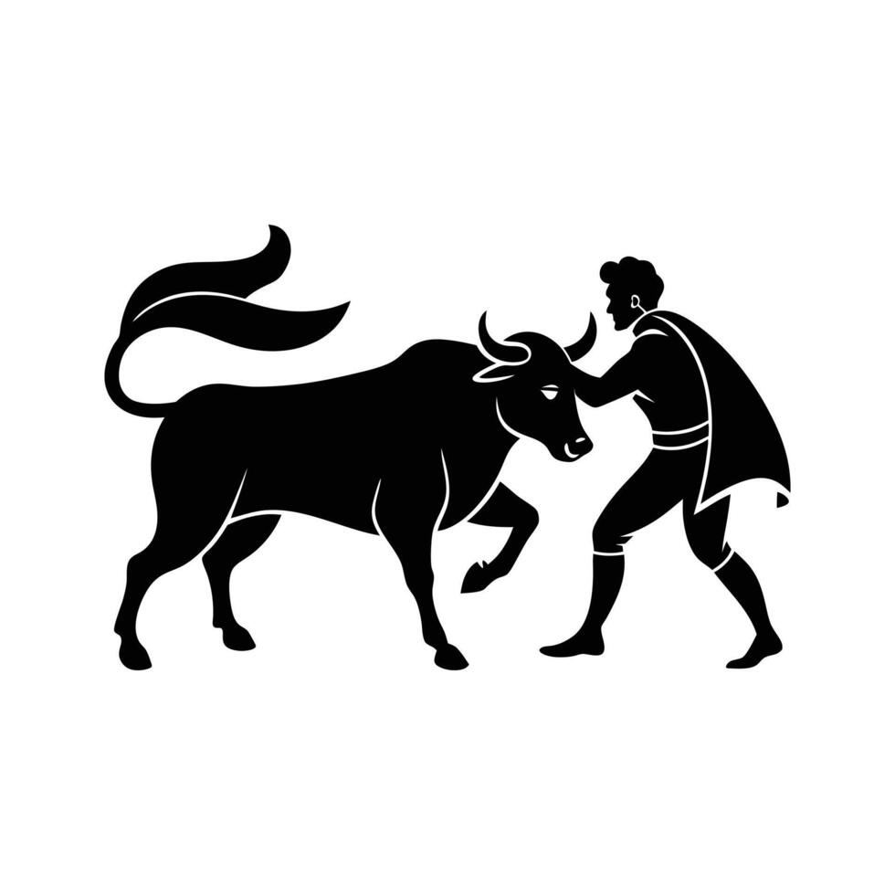 Silhouette matador and bull fight vector