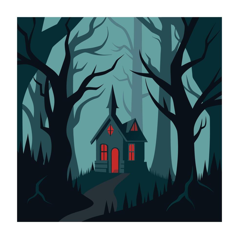 The spooky of Halloween night, Haunted House, Full Moon, Ghosts, Lanterns and Dark Misty Forest vector