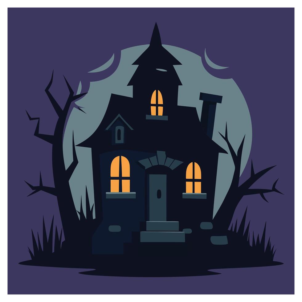 The spooky of Halloween night, Haunted House, Full Moon, Ghosts, Lanterns and Dark Misty Forest vector