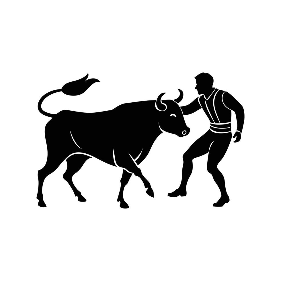 Silhouette matador and bull fight vector