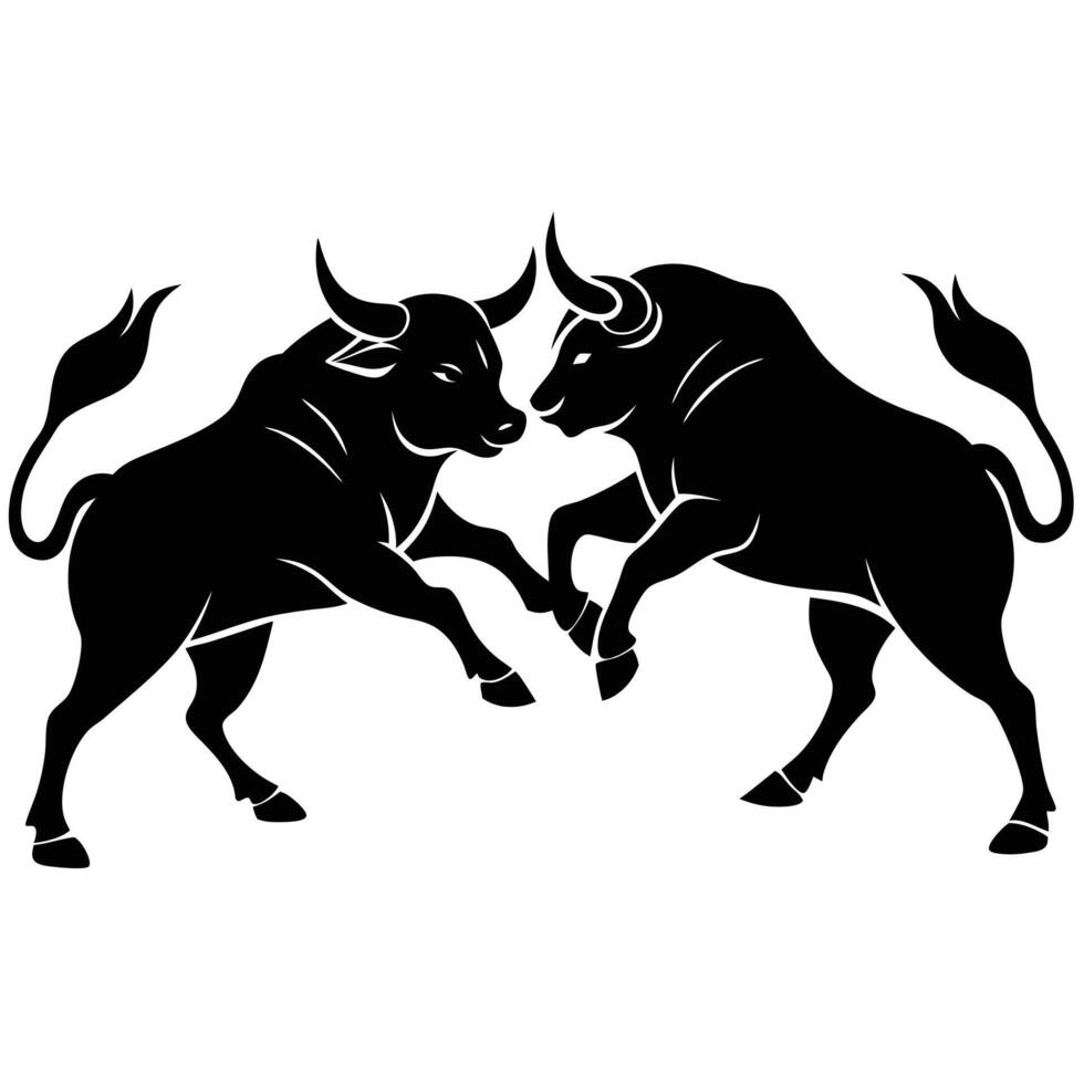 two bull fight silhouette illustrator art, silhouette matador and bull fight vector