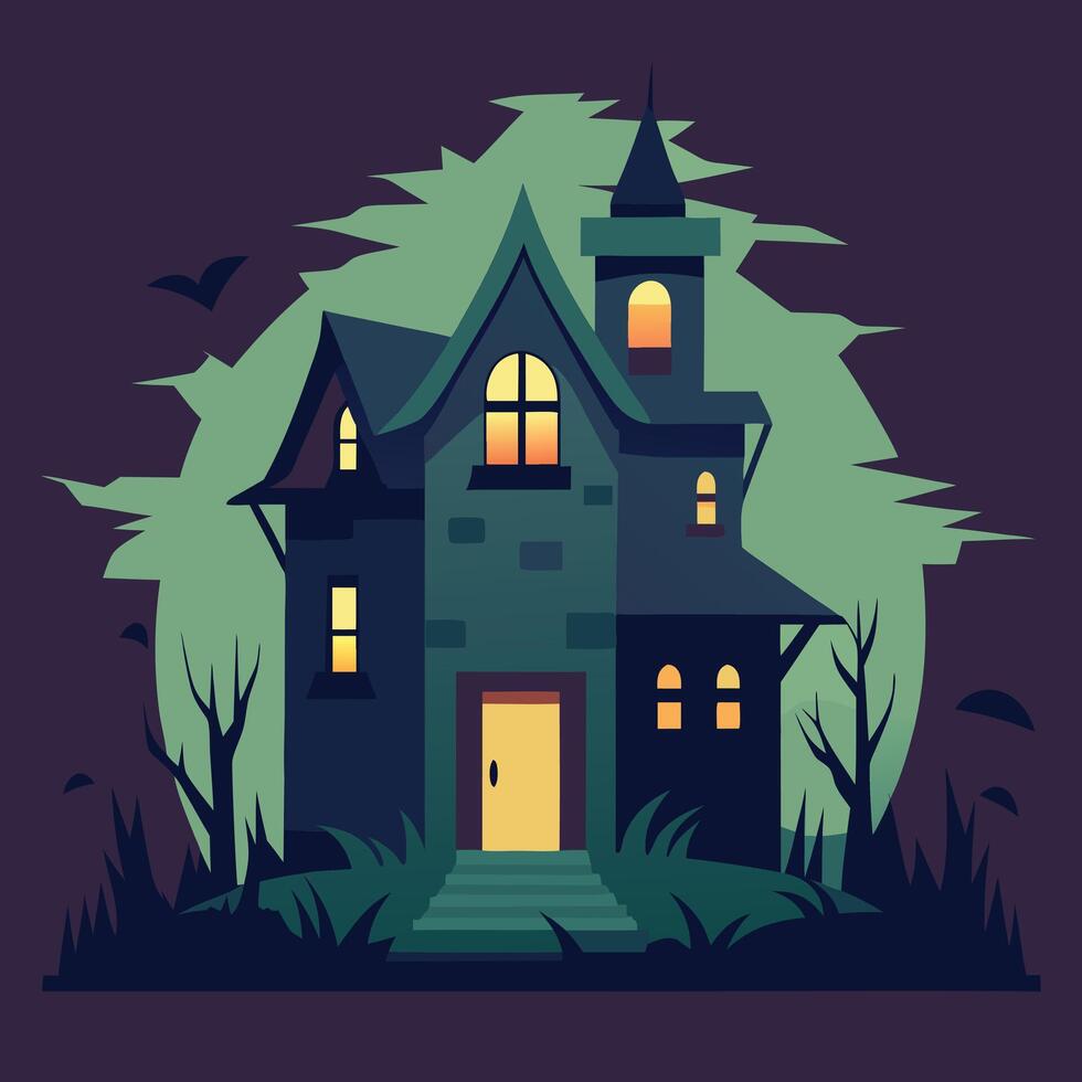 The spooky of Halloween night, Haunted House, Full Moon, Ghosts, Lanterns and Dark Misty Forest vector