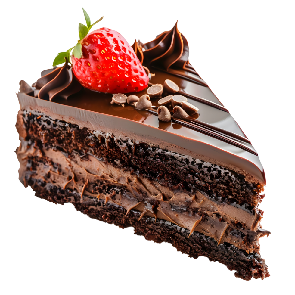 Delicious chocolate cake slice on transparent background png
