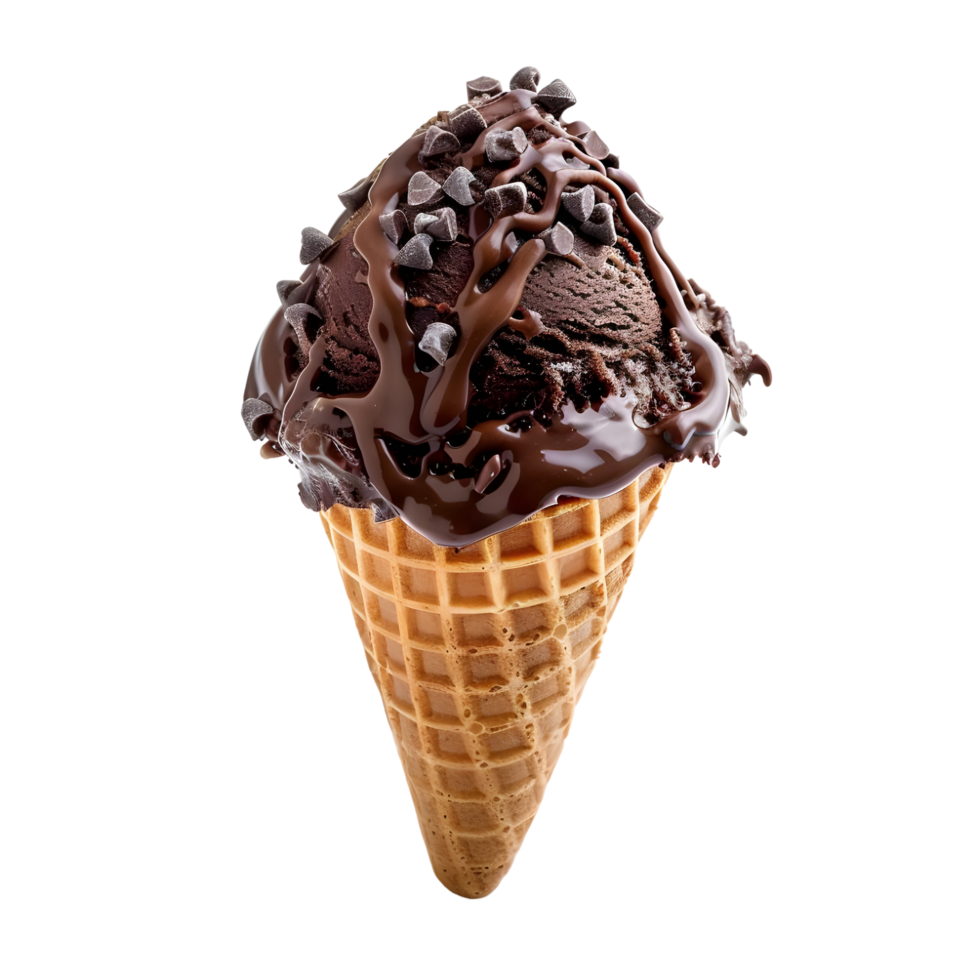 Delicious chocolate ice cream cone on transparent background png