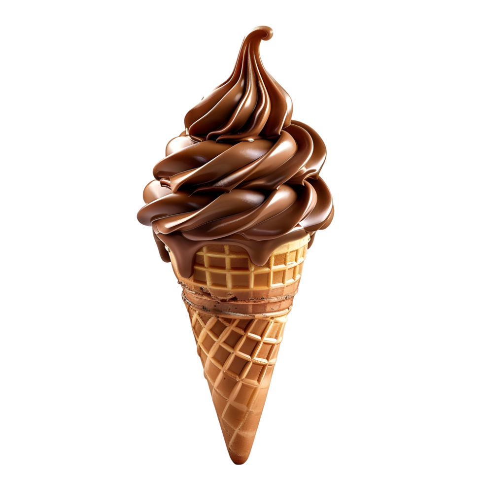 Delicious chocolate ice cream cone on transparent background png