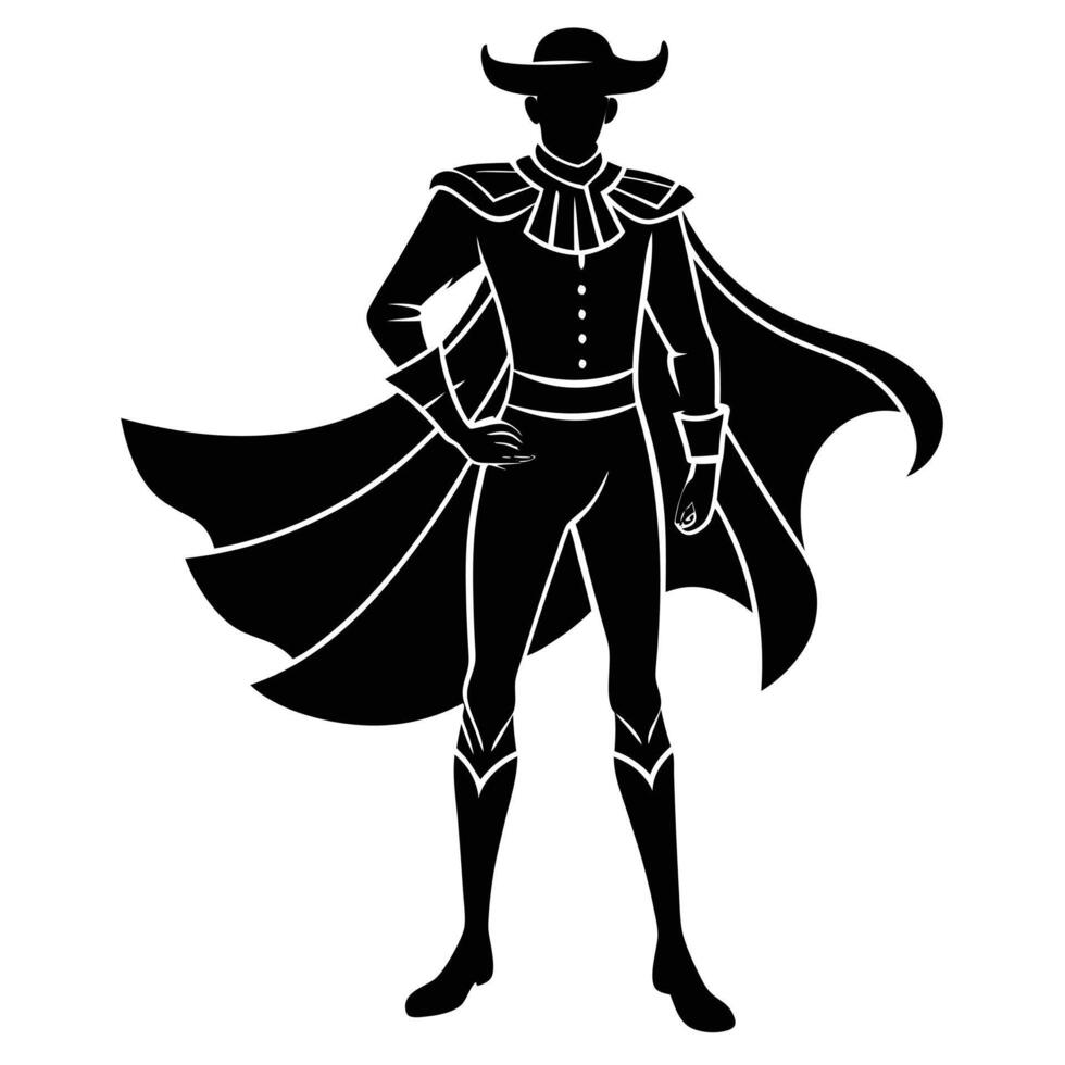 Silhouette matador and bull fight vector
