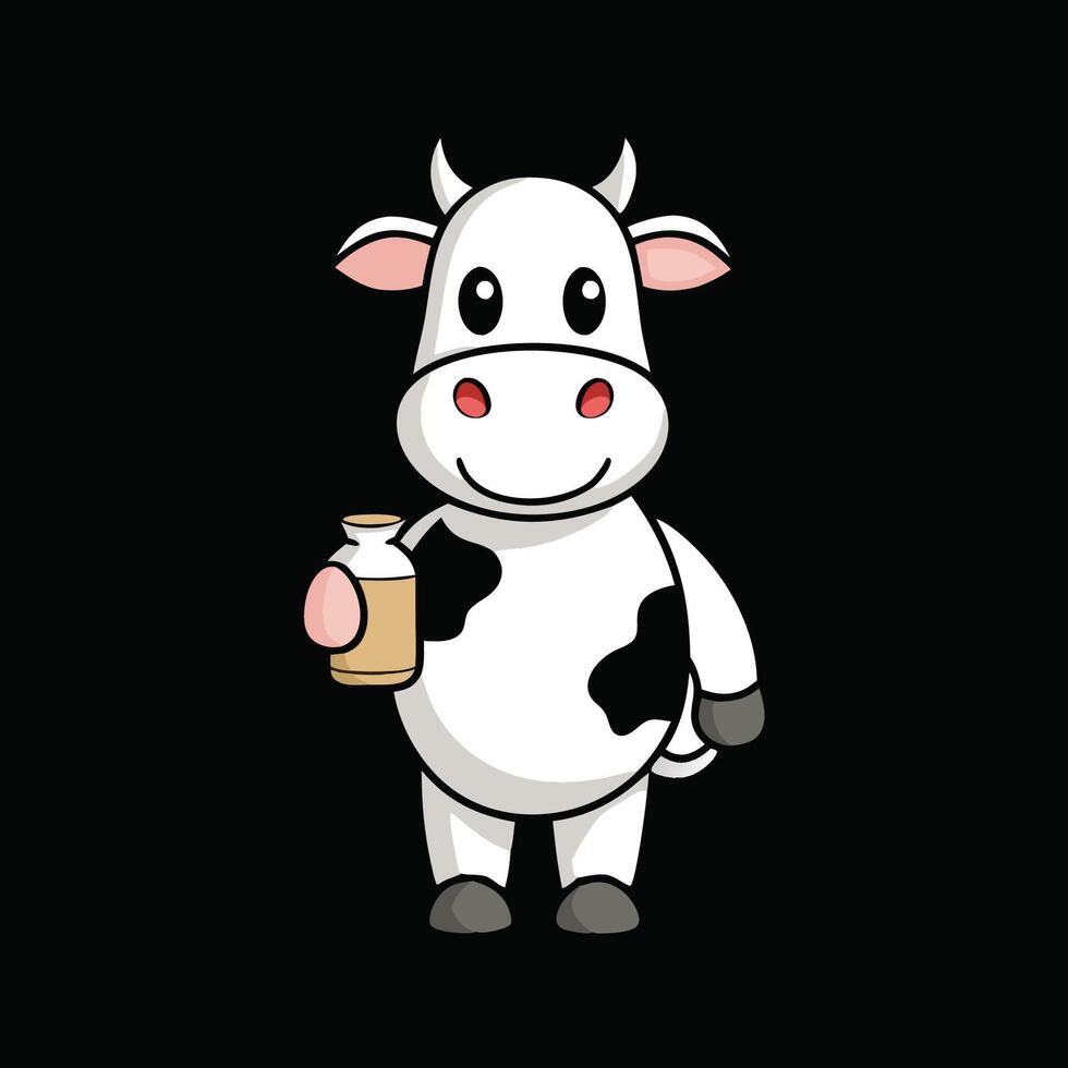 realistic cute cow standing, cartoon design. vector