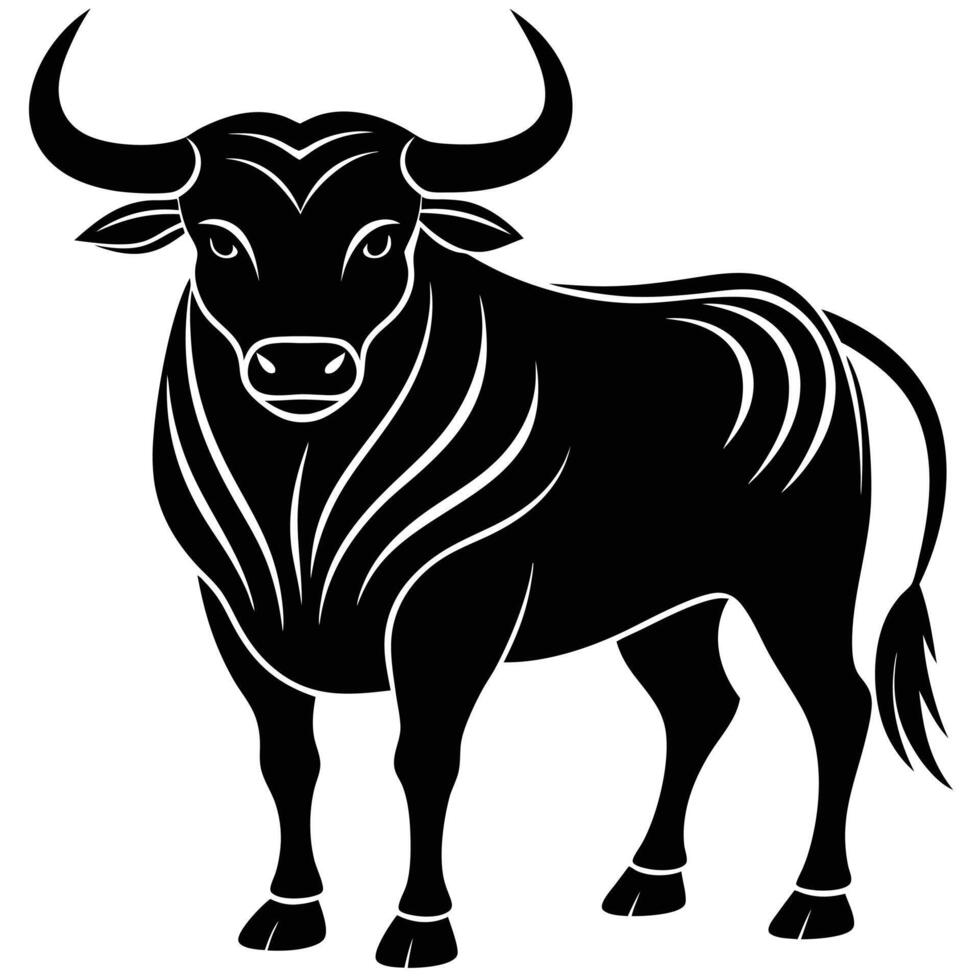 bull standing silhouette vector