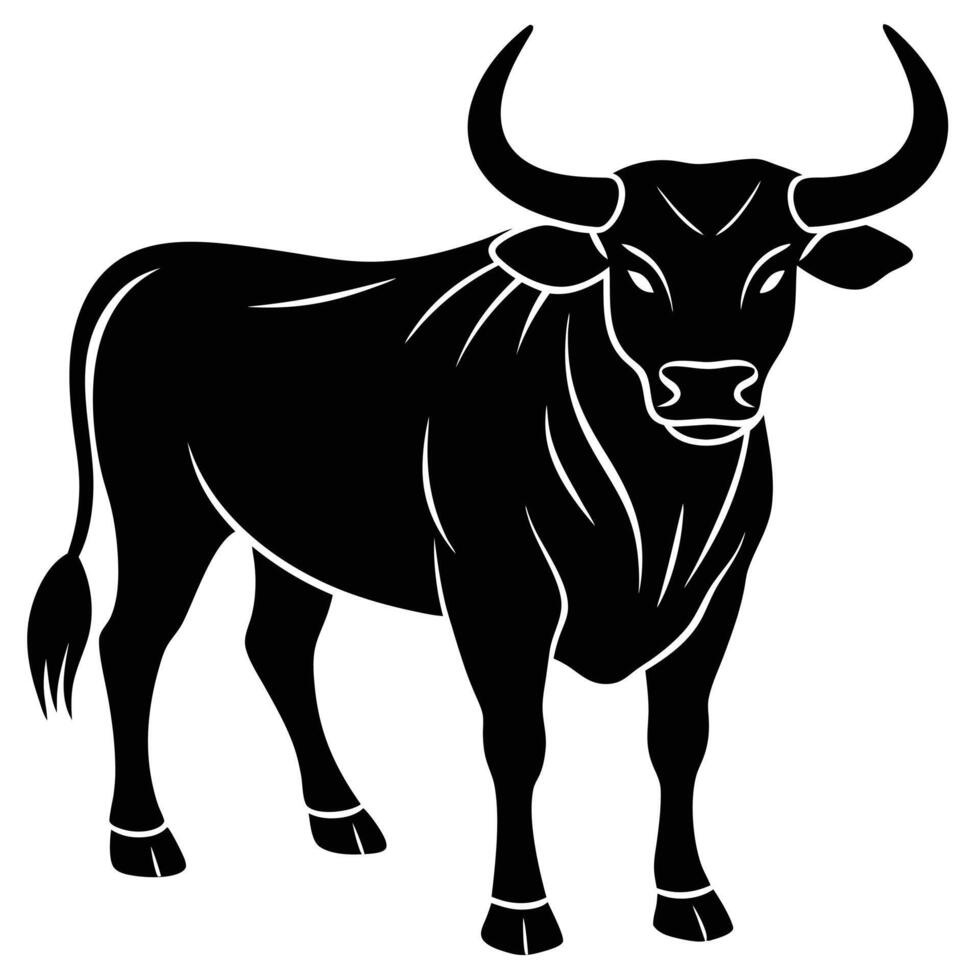 bull standing silhouette vector