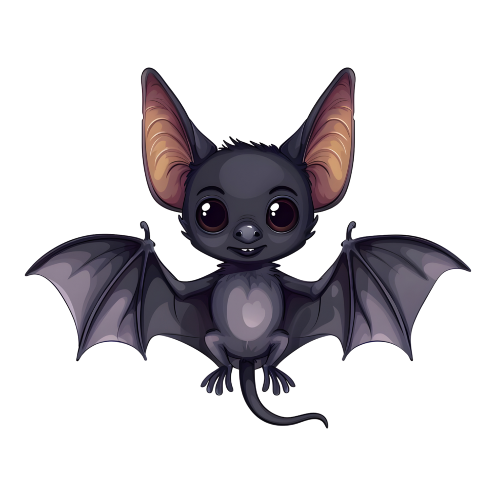 Cute bat cartoon style on transparent background high res 8K png