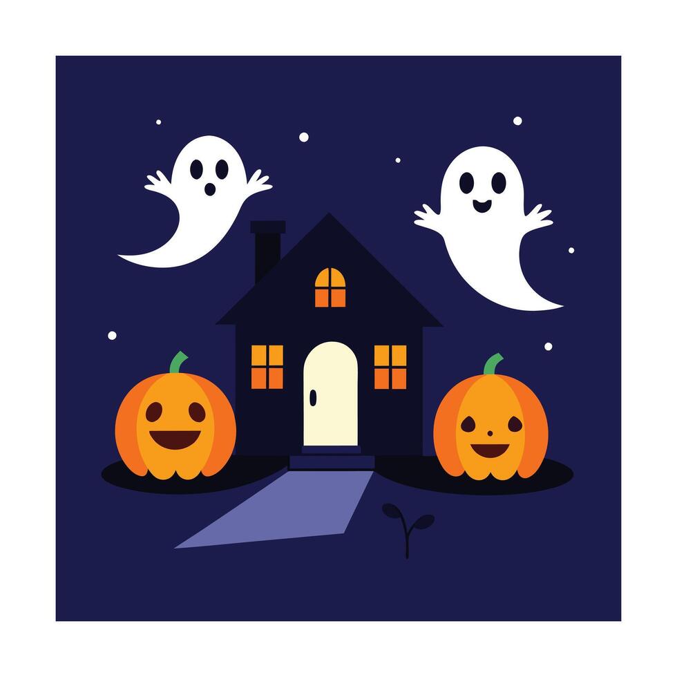 The spooky of Halloween night, Haunted House, Full Moon, Ghosts, Lanterns and Dark Misty Forest vector
