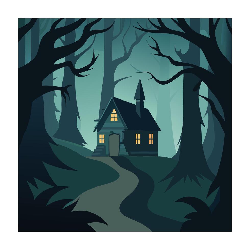 The spooky of Halloween night, Haunted House, Full Moon, Ghosts, Lanterns and Dark Misty Forest vector