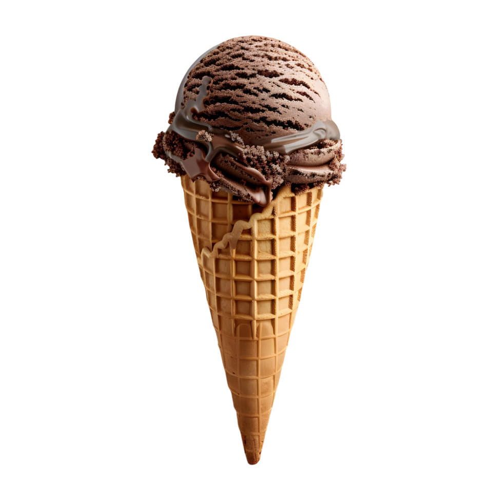 Delicious chocolate ice cream cone on transparent background png