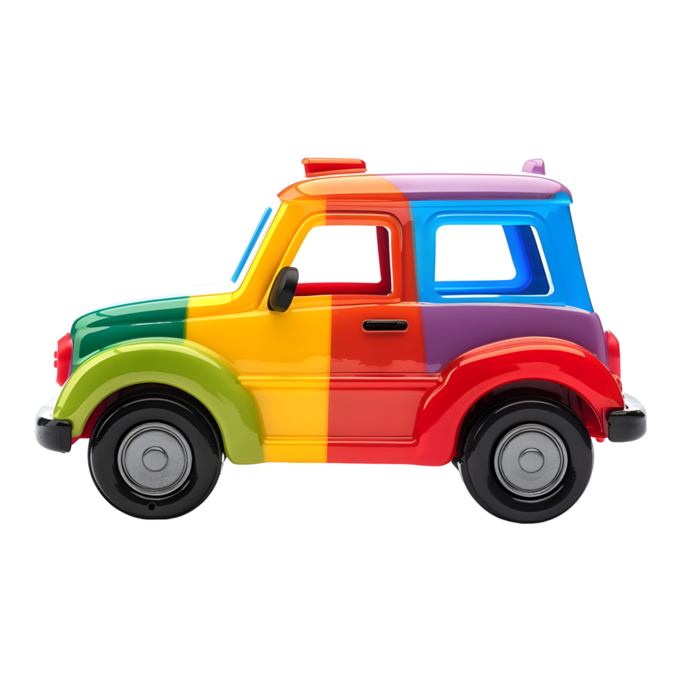 Colorful kids car toy on transparent background high-res 8K png
