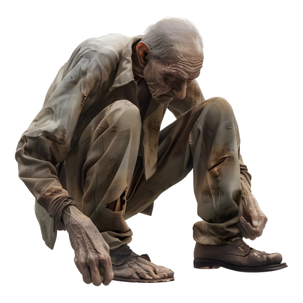 Create a 3D depiction of a frail elderly man suffering png
