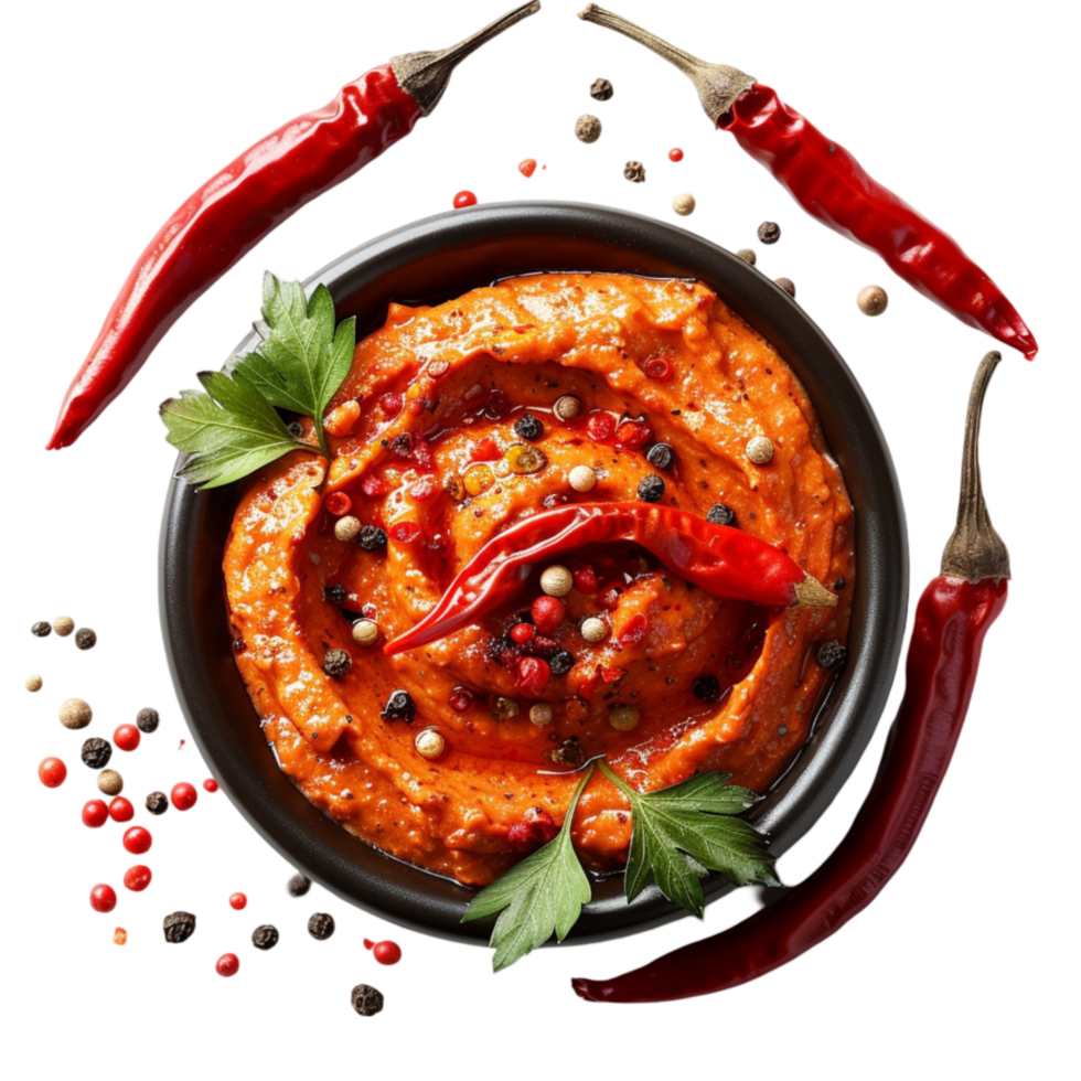 Hummus Dip with Spices and Herbs On Transparent Background. png
