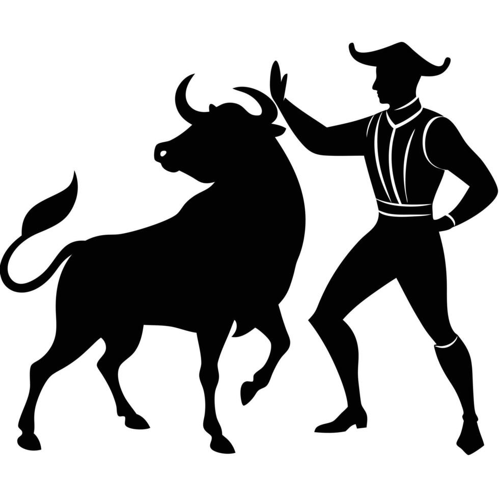 Silhouette matador and bull fight vector