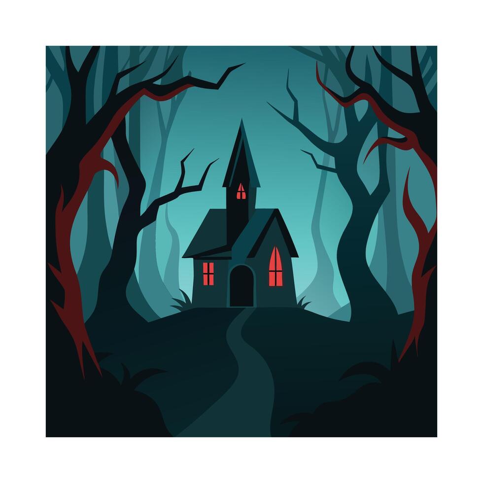 The spooky of Halloween night, Haunted House, Full Moon, Ghosts, Lanterns and Dark Misty Forest vector
